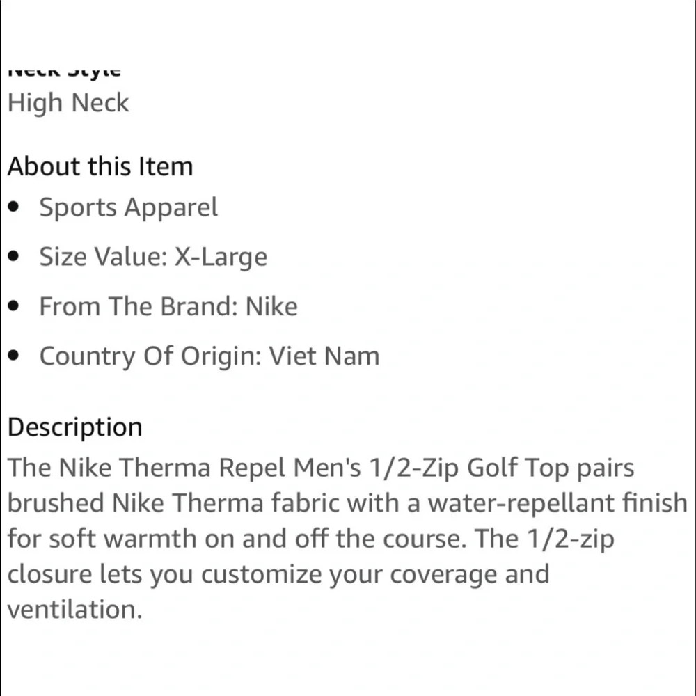 Nike Golf Pullover XL Therma 1/4 Zip Top Long Sleeve Fleece Lined